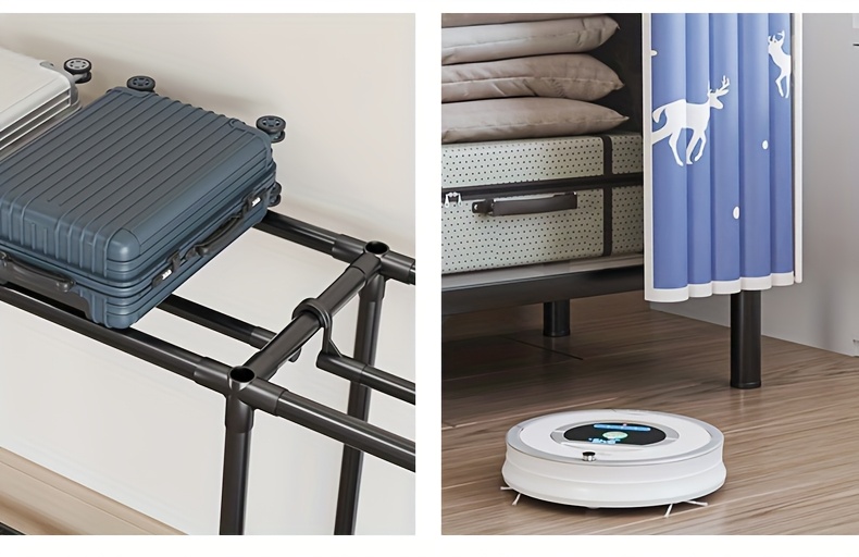  1pc heavy duty sliding curtain wardrobe with hanging rod raised feet shoe storage dust proof cover 198lb capacity space saving closet organizer for home 27 height luggage storage wardrobe clothes organizer storage portable closets Product details 6