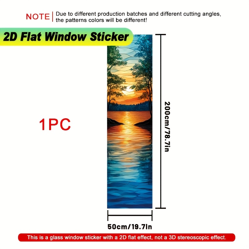 TEMU 2d Flat, 1pc 2d Flat Window Sticker,the Design Pattern Is Stained Glass Sunset Lake Scene, 50x200cm, Electrostatic Privacy Film, Removable And