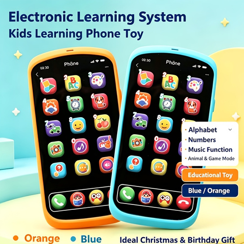 Kids Learning Play Phone, Multifunctional Electronic Educational Kids Toy Phone with Music Alphabet Number Game, Pretend Smartphone for 3+ Years Old Boys Girls, Ideal Birthday Christmas Gift, Blue & Orange