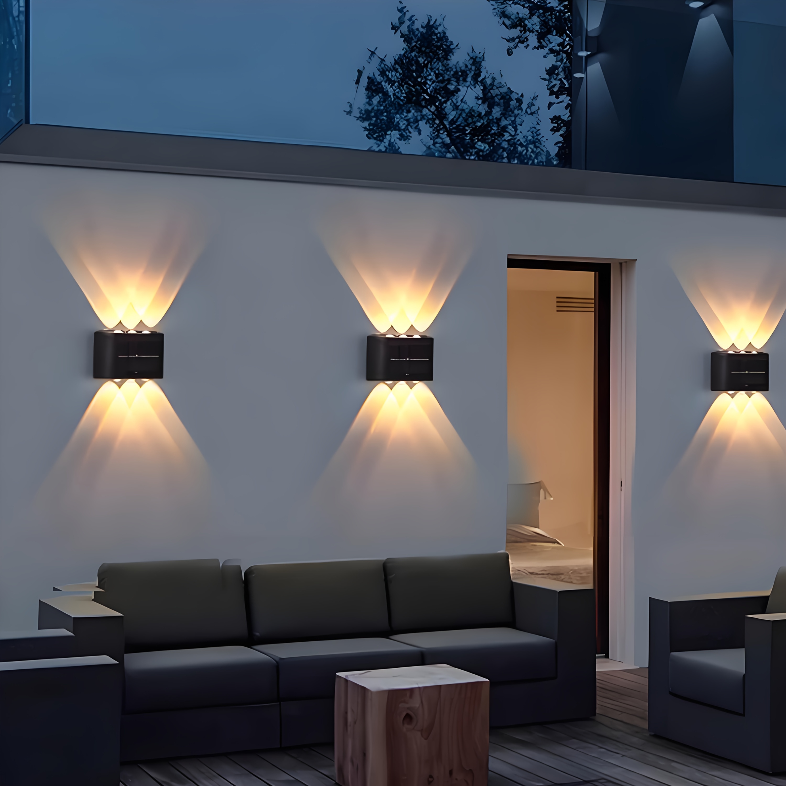 Set de 6 LED-uri, 2 bucăți, Lămpi solare de perete pentru exterior, Lumină de noapte portabilă, Lămpi ambientale de perete, Moduri de iluminare reglabile, Nu necesită încărcare, Instalare ușoară, Potrivite pentru garduri de grădină, verande, garaje exterioare, Iluminat interior/exterior, Lămpi de perete pentru exterior