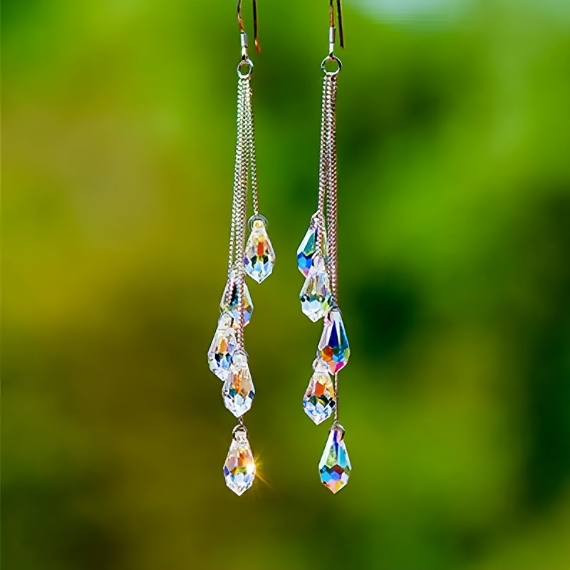TEMU Elegant Long Teardrop Zirconia Dangle Earings Anniversary Valentine's Day Holiday Gift For Women Girls 1 Pair