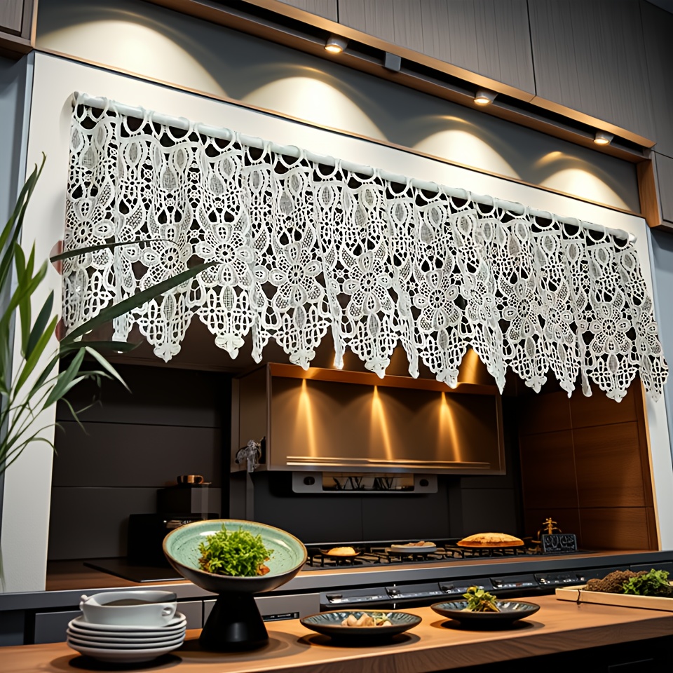 Image of European-style Embroidered No-drill Small Curtains For Bedroom Partitions, Door Curtains, Cabinet And Shoe Cabinet Decorations, Suitable For Parties And Festive Occasions, Short Half Curtains