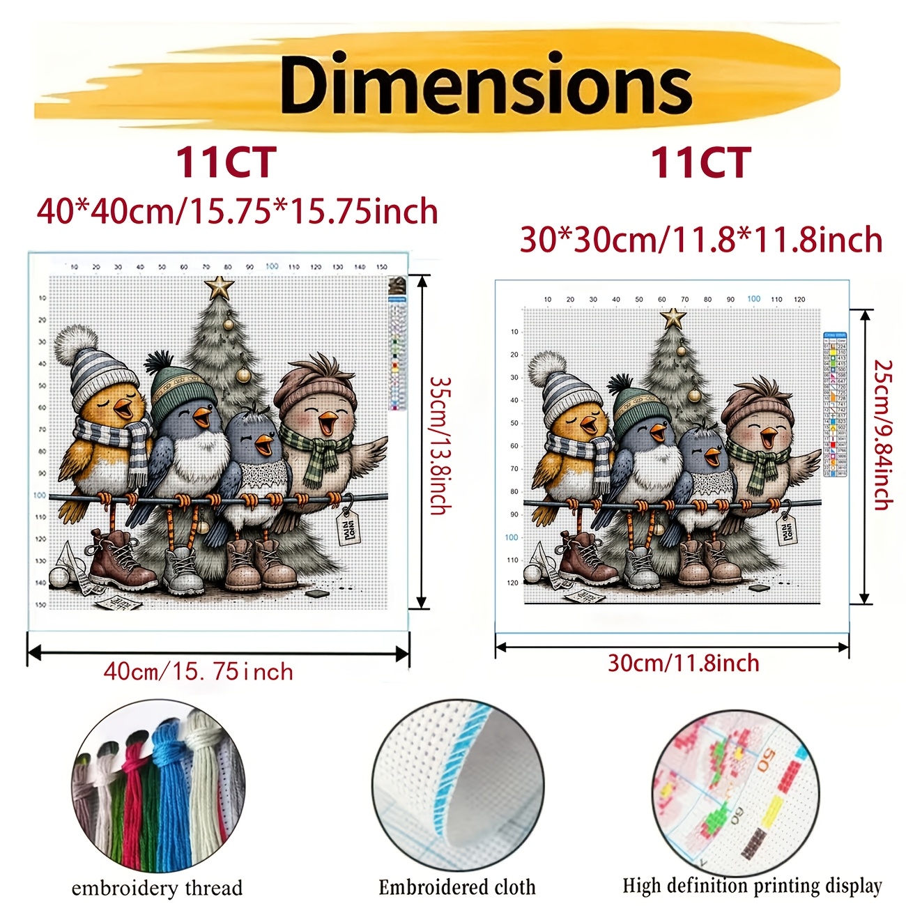 DIY Cross-Stitch Printed Kit, Unframed 'Birds Singing by the Christmas Tree' Design