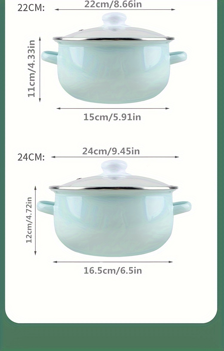   enamel   with lid double handle thickened design 22 24cm mint green soup pot details 6