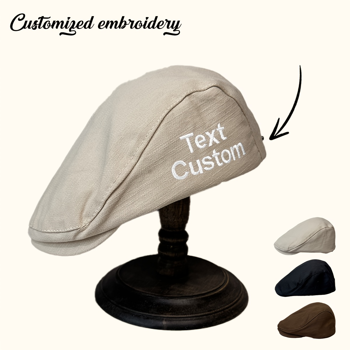 TEMU 1pc Casquette Newsboy Brodée Unie - Chapeau Peintre Élégant et pour Tenue Décontractée