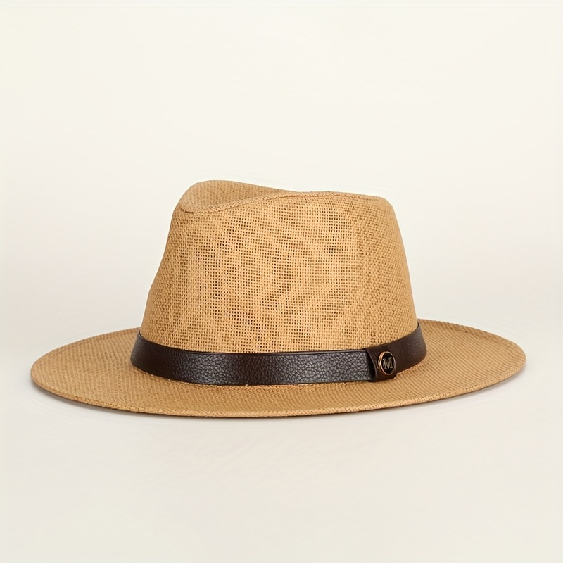 TEMU 1pc Spring/summer Top Hat Panama British, Straw Hat With Letter Belt Decoration