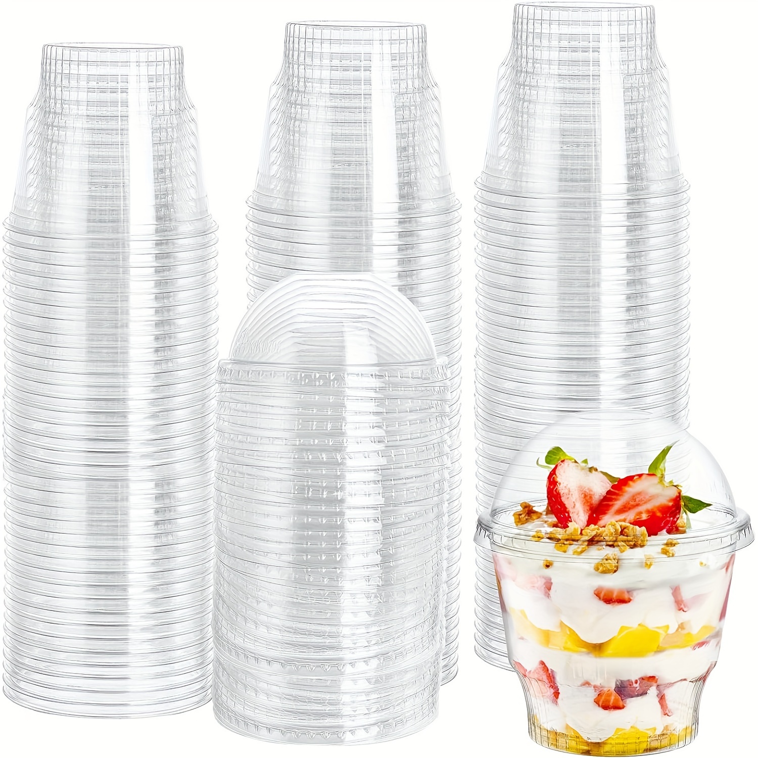 12-Pack 8oz Clear Plastic Dessert Cups with Dome * - Disposable Party Cups for Ice Cream, Fruit, Cake, Pudding - * Only No-Electricity *