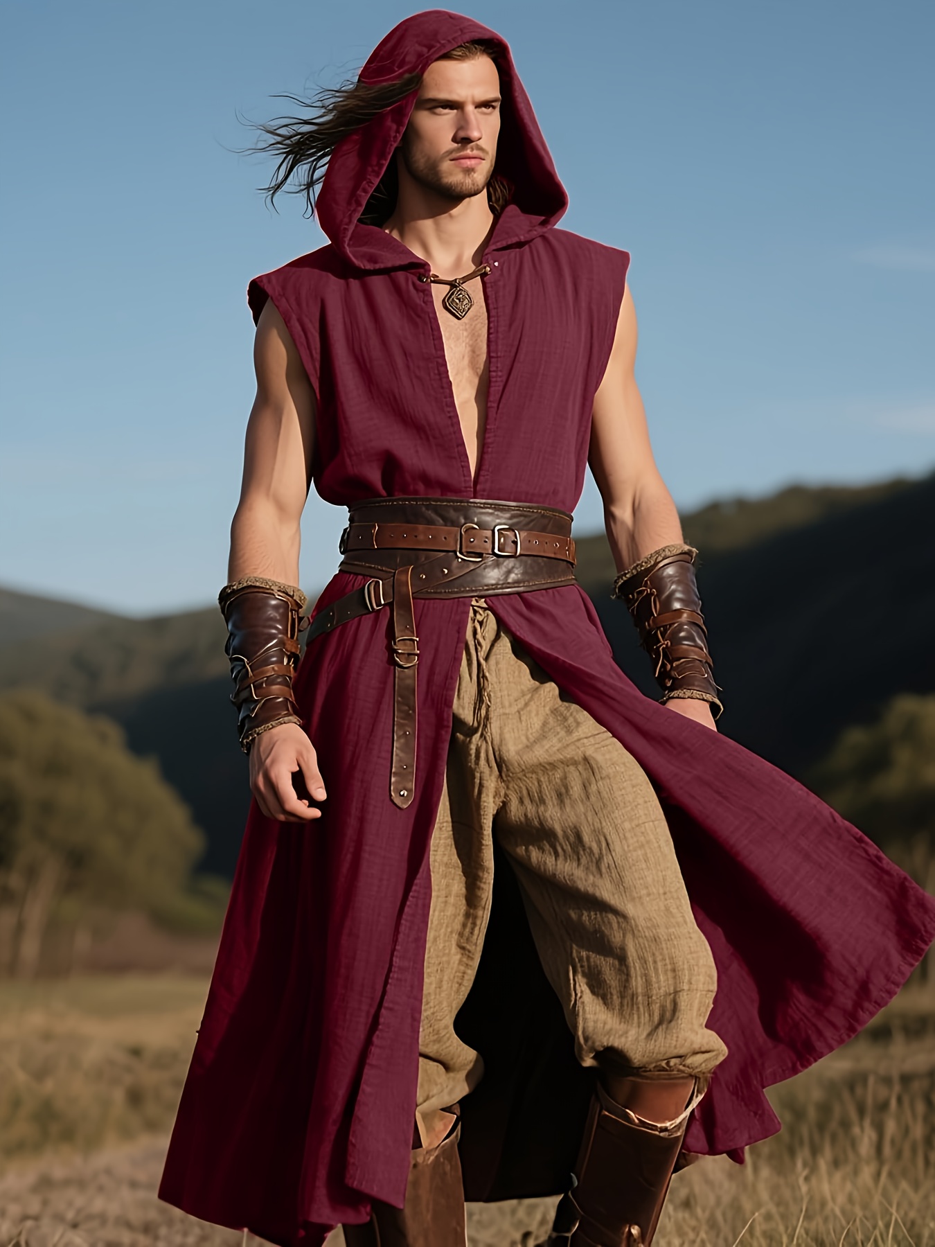 sleeveless hooded vest for men   as a medieval   for viking renaissance pirate or assassin costumes made from durable ideal for larp halloween and themed events