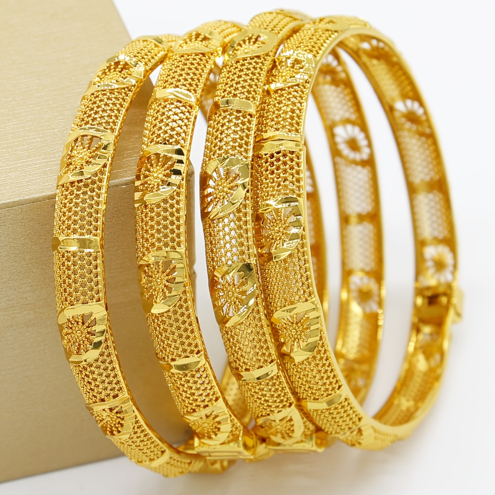 4pcs Copper Dubai Women's Bracelet Hollow Design Openable Classic Style