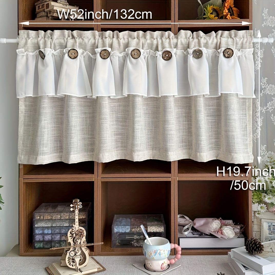 Image of 1piece, Chic And Button Decoration Light-filtering Curtain, Vintage-inspired, Semi-sheer, Rod For Kitchen And Living Room Decor