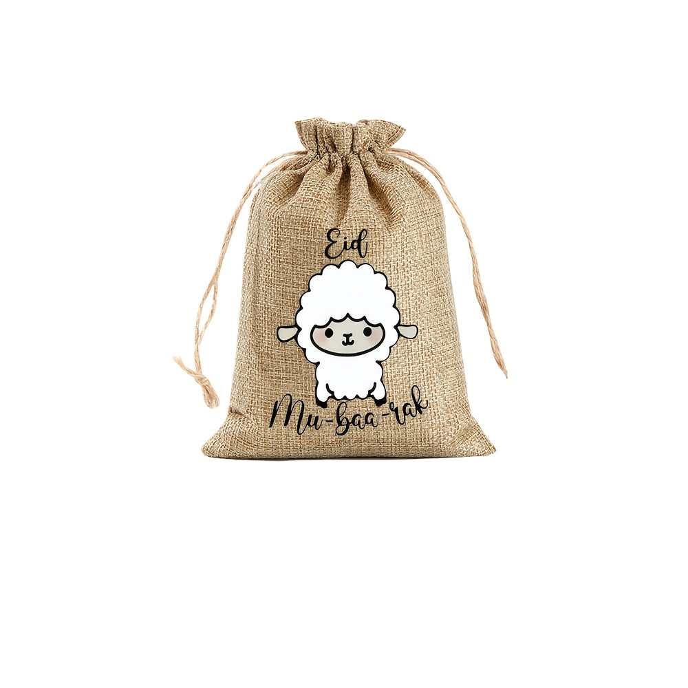TEMU 5pcs Sheep Eid Al Burlap Gift Bags Kareem Eid Eid Ul Holiday Dessert Table Decoration Family Friend Guest Welcome Gift Kid Boy Girl Present Bags