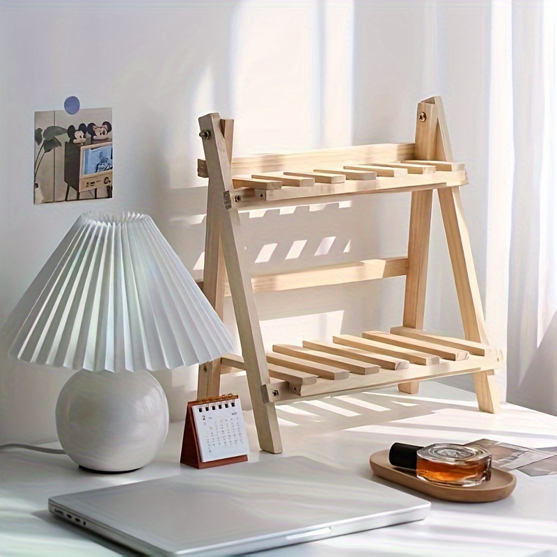 Wooden 2 Tier Desk Organizer, A Frame Storage Rack, Space Shelf For Home Office Dorm, Books Stationery Storage