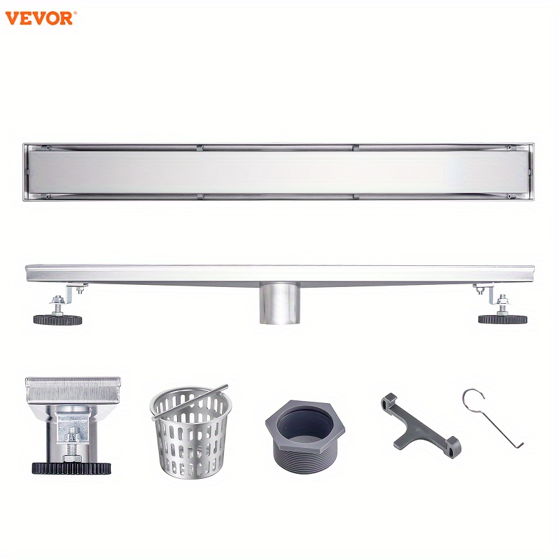 

Vevor 24 Inch Linear Shower Drain Offset With Tile Insert Cover, Brushed 304 Stainless Steel Rectangle Shower Floor Drain, Linear Drain With Leveling Feet, Hair Strainer Silver