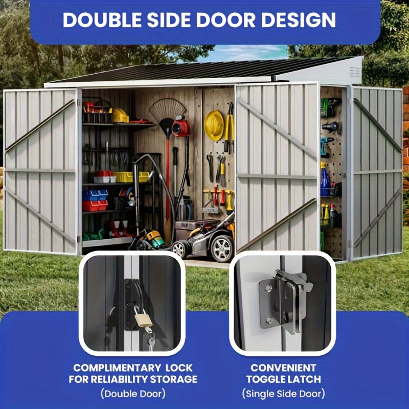 

Cozrex Outdoor Storage Shed, Waterproof Metal Garden Shed With Lockable Door, Storage Shed For Bike, , Lawnmower, Tool ( Ft)