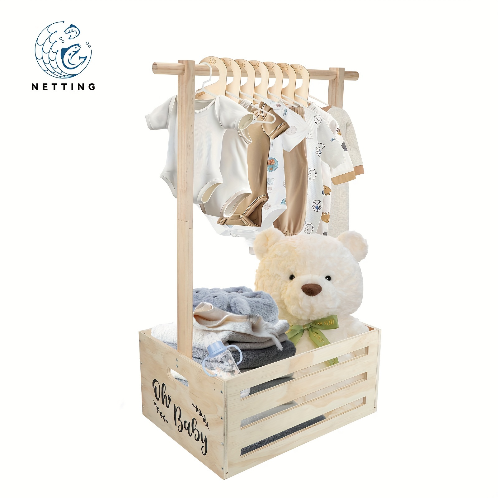 Image of Large Size Wooden Shower , Shower Decorations Wooden Storage Crate With Handle Baby Shower Gifts Basket For Boys And Girls, Pregnancy Gifts, Suitable For Christmas And Halloween Gifts