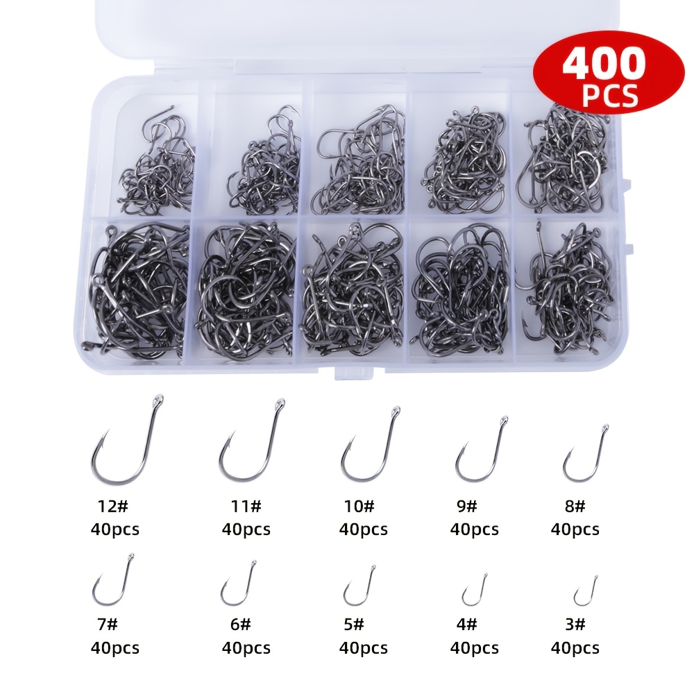 Image of 400pcs Fish Hook Set With Tube, Ise Barbs, Barbed High Carbon Steel Circle/eye Hooks With Loops, Fishing Accessories