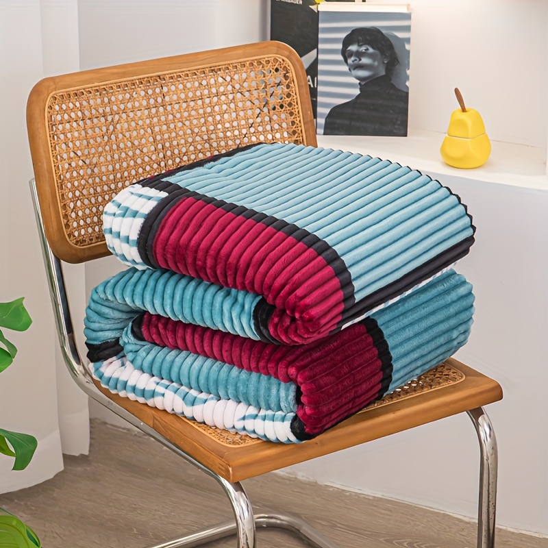 a magical fluffy striped blanket with printed   made of fleece   the office or a nap details 16