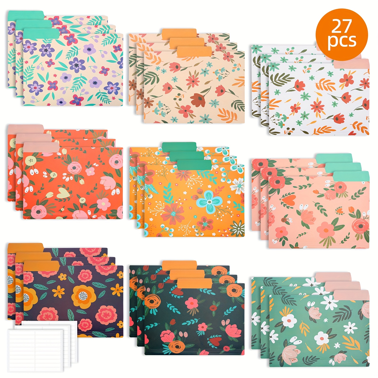 TEMU 27pcs Folder Clearance Deal, Plastic 9-color Floral Pattern Folders, Decorative Letter-size Folders, Back-to-school Folders, Office School