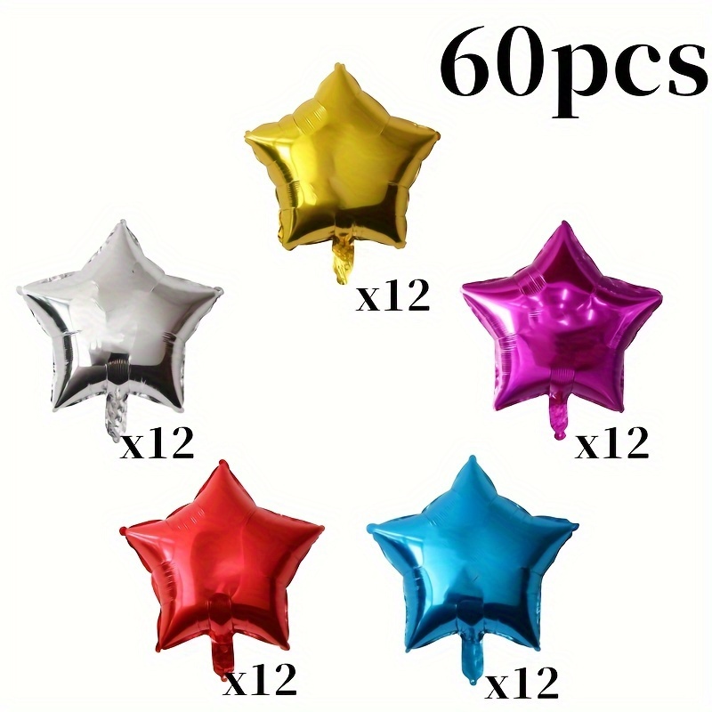 

60pcs Star-shaped Aluminum Foil Balloons - Multipack For Wedding, New Year, Christmas, Birthday, Summer Parties - Assorted Colors, Suitable For Ages 14 & Up