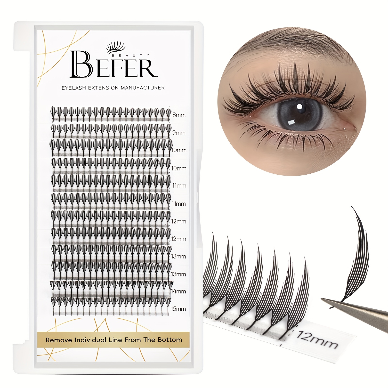 Image of Befer 12 Premade Volume Fan Eyelash Extensions Individual Eyelash Extensions C Cc D Comic Premium Mink Lashes Extensions, Beginner-friendly & Reusable, Dense & Natural Look