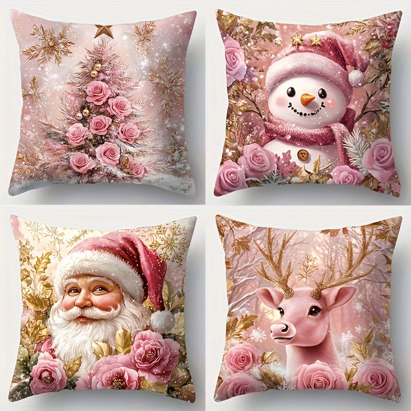 

4pcs Christmas , , , , 18x18 Zippered, Polyester, Decorative For , Car, , - Set Of 4, Inserts Not Included