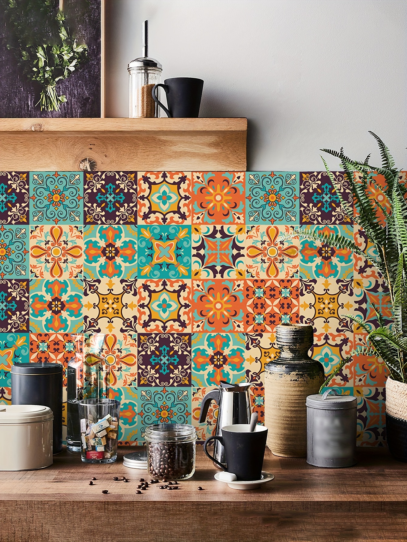 40pcs * Retro Paisley Pattern Kitchen Wall Stickers, Self-* Peelable And  Stickable * Spliced Home Decoration Stickers * Used for Bedroom, Living  Room, Balcony, Kitchen, Bathroom, Fireplace, Staircase ..., image size:800x1066