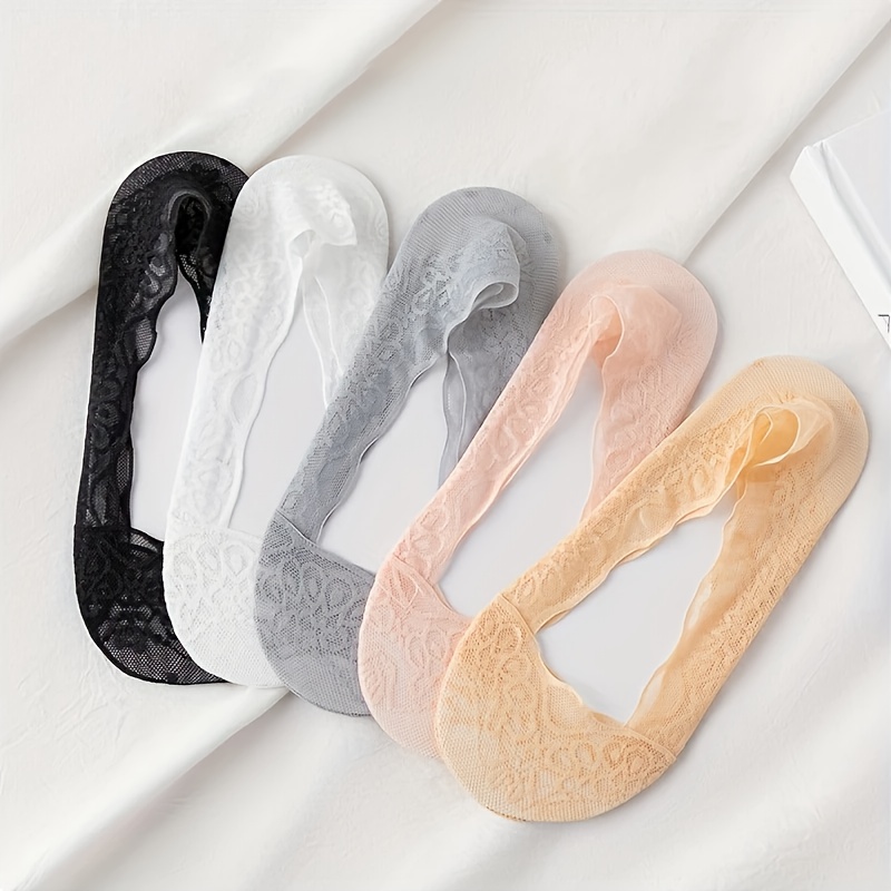 TEMU 5 Pairs Of Lace Invisible Socks, Soft And Lightweight High-heel Boat Socks, Women's Stockings And Socks