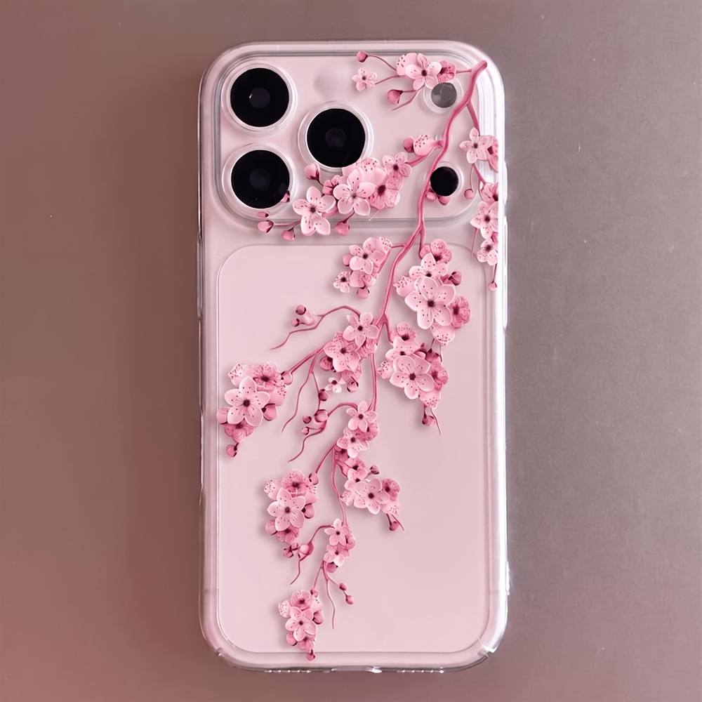TEMU Phone Case - Y2k Aesthetic Sakura Plum Flower Religious Cross Clear Phone Case For Iphone 18 Pro Max 17 16 15 14 13 12 11 Pro Soft Transparent