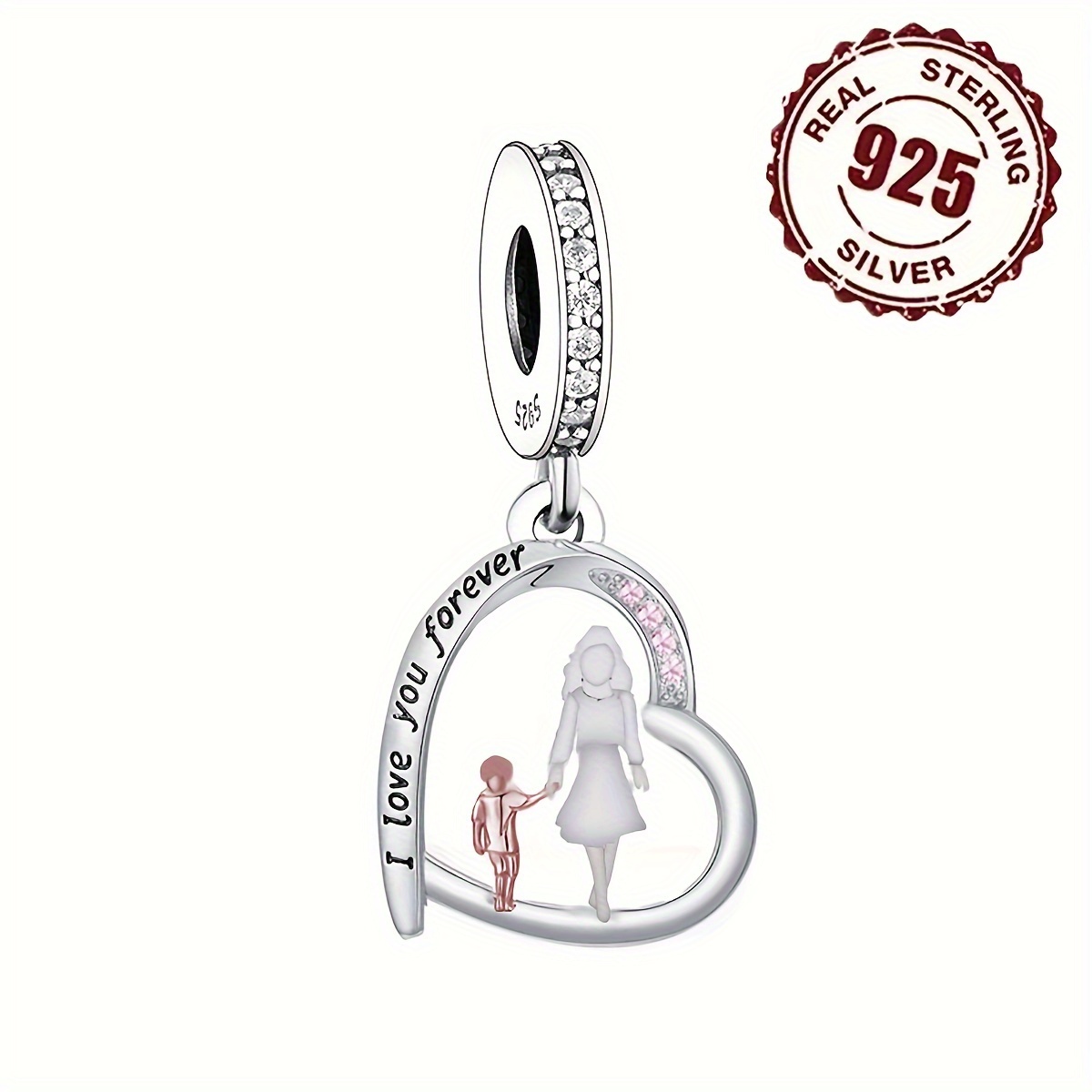 E-shop 925 Sterling Silberne Herzförmige Charme für Mutter und Sohn für DIY Schmuckherstellung für den oder als Accessoire für Feiertagskleidung