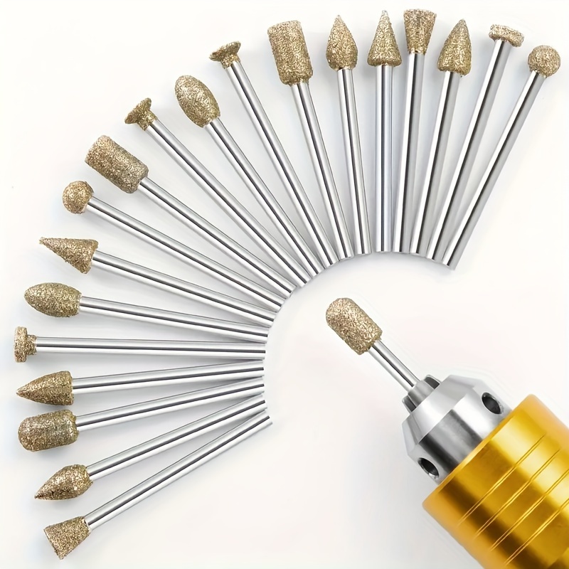 

20pcs/set Diamond Grinding Burr Drill Bit Set, Rotary Tool Accessoriesstone With 1/8 Inch Shank For Stone Ceramic Glasscarving, Grinding, Polishing, Carving, Sanding