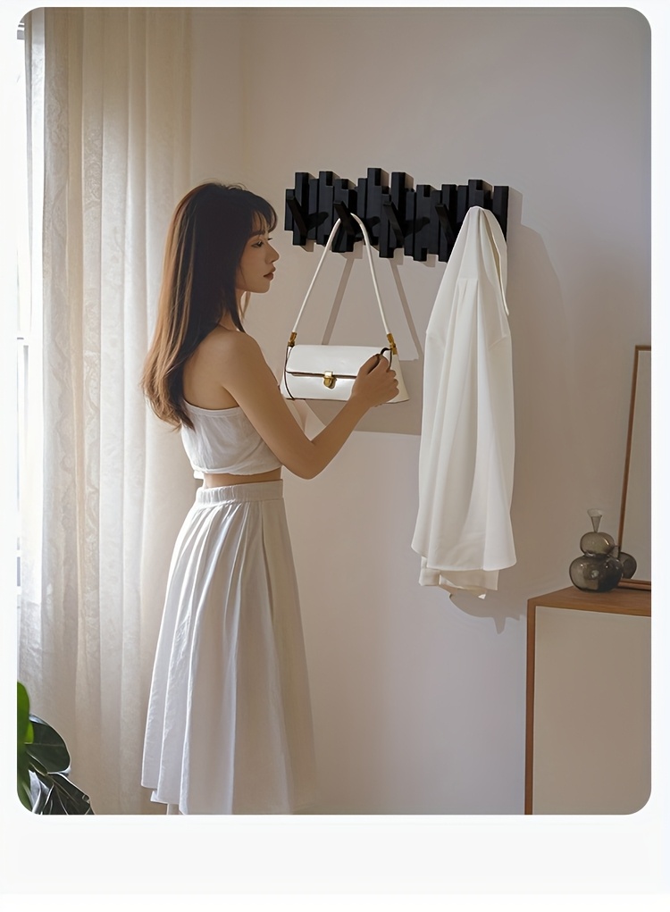 Foldable Piano Hook Rack - Hidden Arms Wall Organizer, No-Drill Entryway Storage