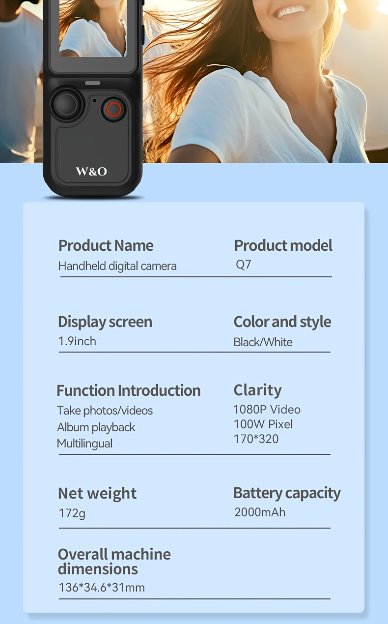 w&o 4k camera con da 1.9 e rotazione a ° - registrazione video 4k, scheda da 32gb, ricarica usb-c, stabilizzazione digitale, auto focus, compatibile per ciclismo, , vlogging - camcorder portatile per s, youtuber Dettagli dell'articolo 12