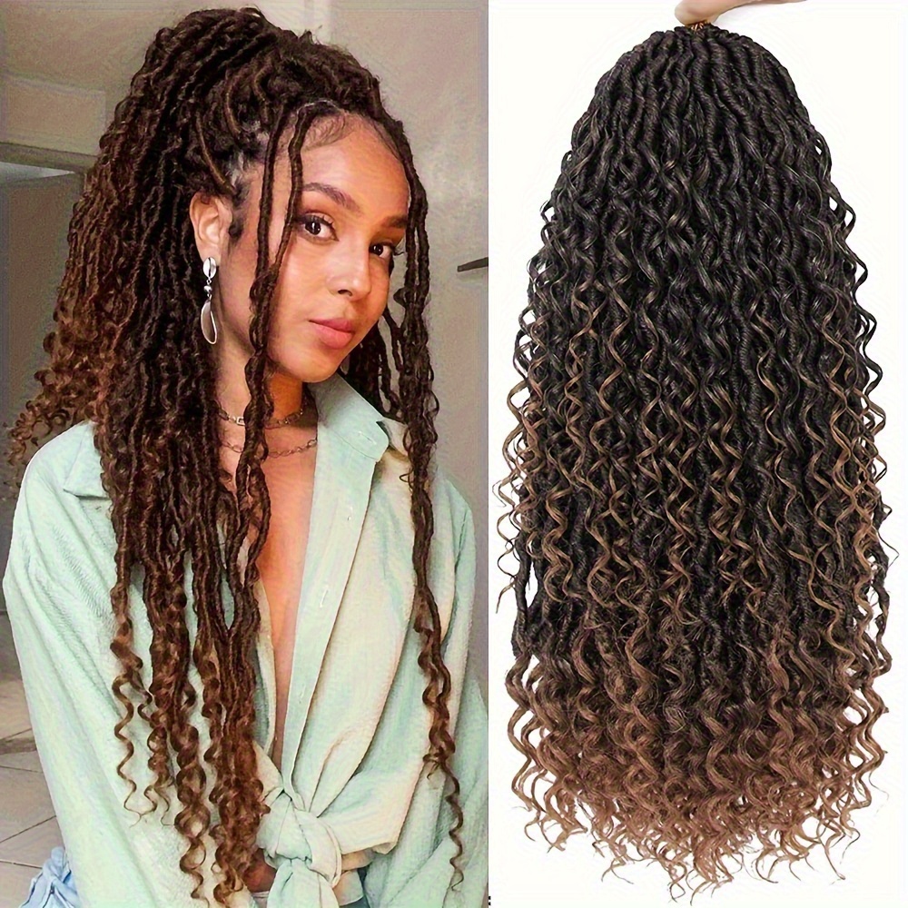 TEMU Goddess Locs Crochet Hair For Women, Pre-looped Boho Locs With Curly Ends Long River Crochet Hair For Women Hair Extensions