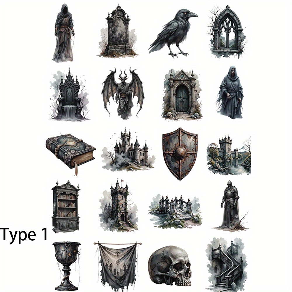 Image of 2d Flat 1 Pack Vintage Horror Castle Series Scrapbooking Sticker Decoration Cutting Book Journal Photo Stationery Sticker School Handmade Material Sticker Decoration