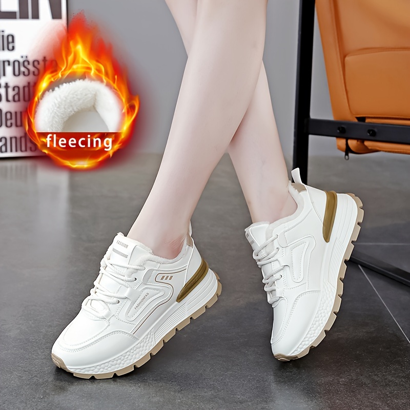 women's winter fleece lined sneakers casual lace dad shoes Temu