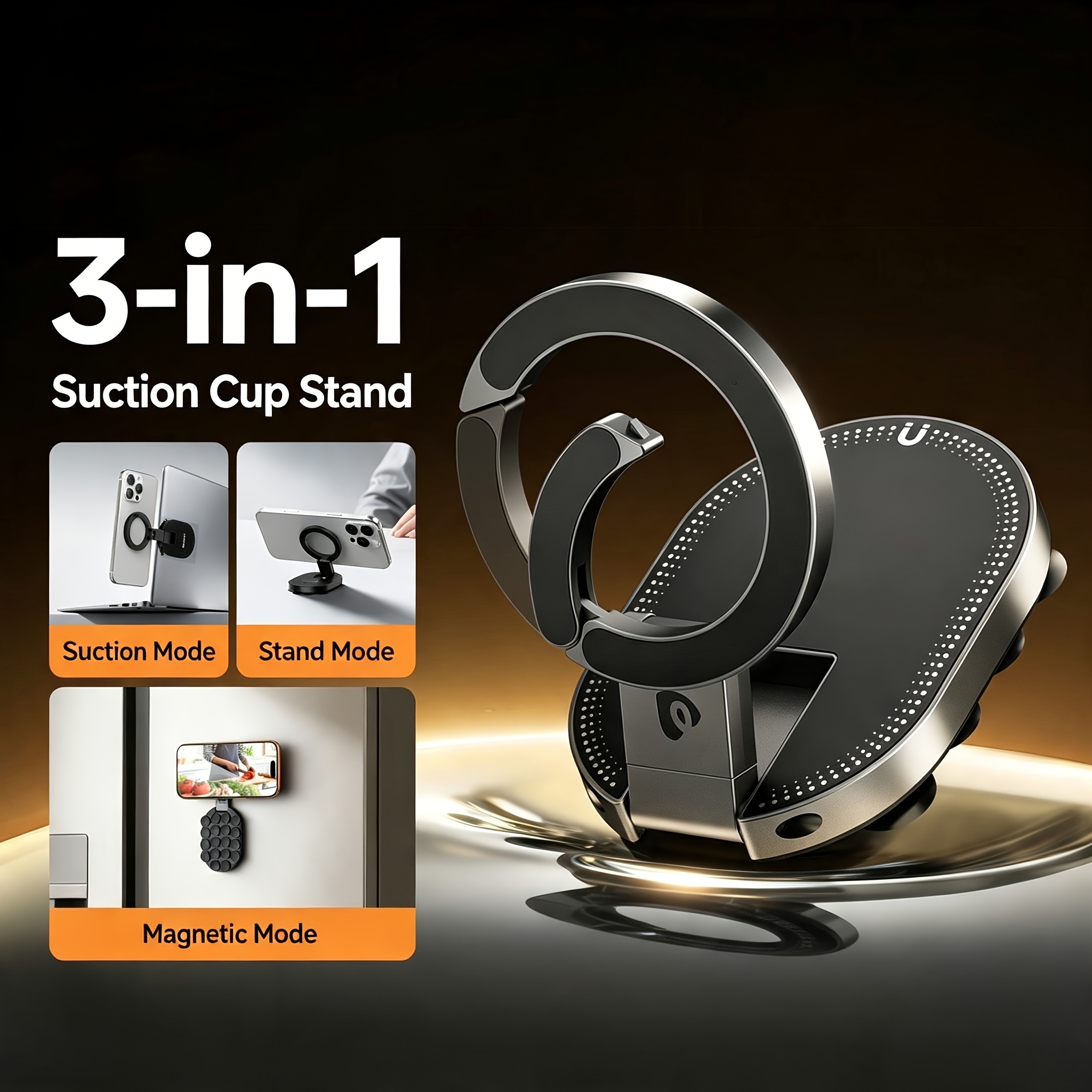 TEMU Wowssyo Support de téléphone magnétique portable 3-en-1 avec ventouse lavable, rotation à 360° et inclinaison réglable à 180°, support universel