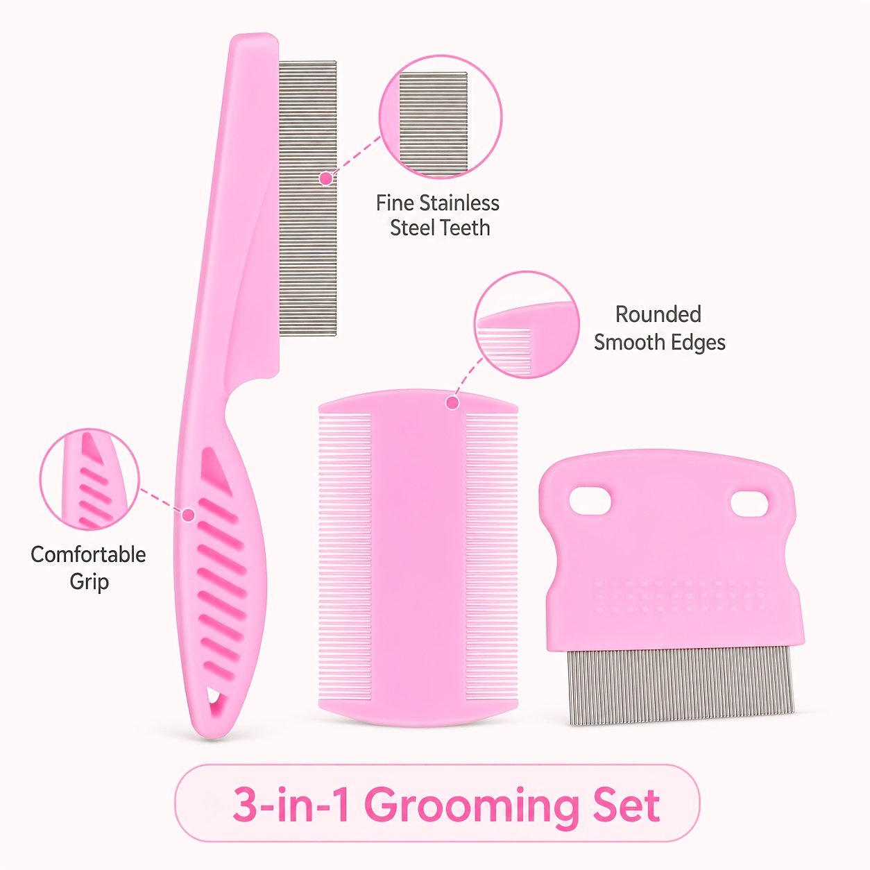 3pcs Pet Flea Comb Set for Cats and Dogs