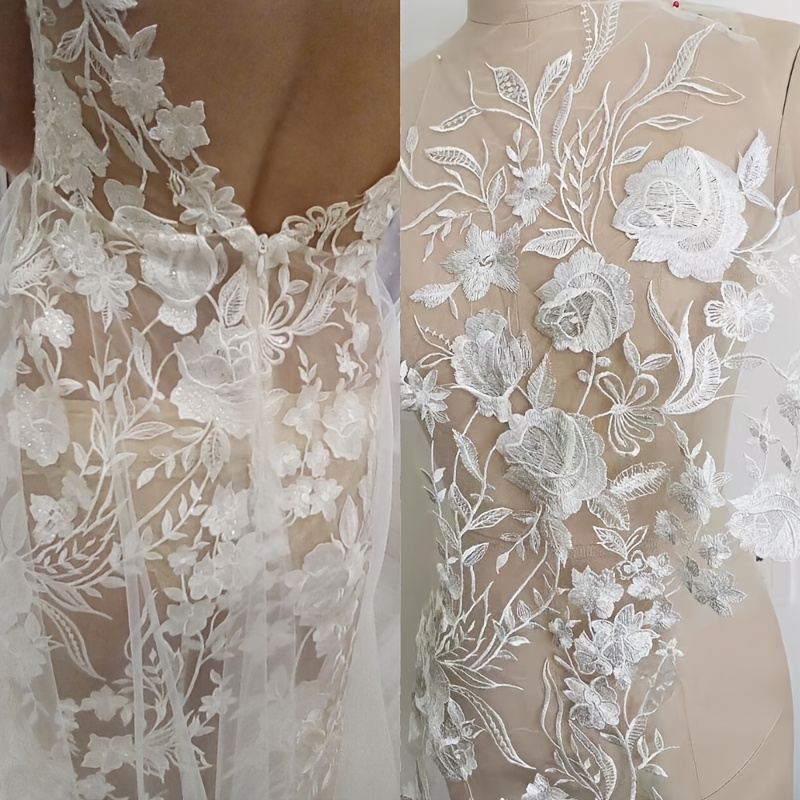 

Rose And Leaf Lace Applique Fabric, 31cm*125cm, Sequin Flower Lace For Wedding Gown Dress, Sell By Piece