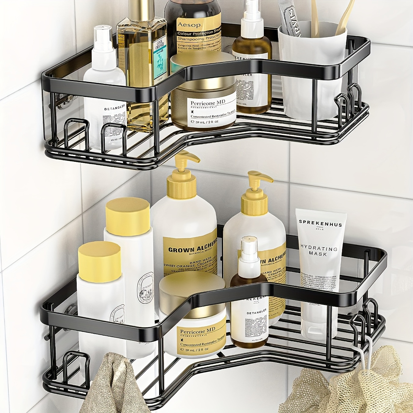 TEMU Set Of 2 Corner Shower Organizers, No Drill Bathroom Storage, Includes Soap Dish, Hooks, And Toothpaste Holders, Suitable For Bathroom Or