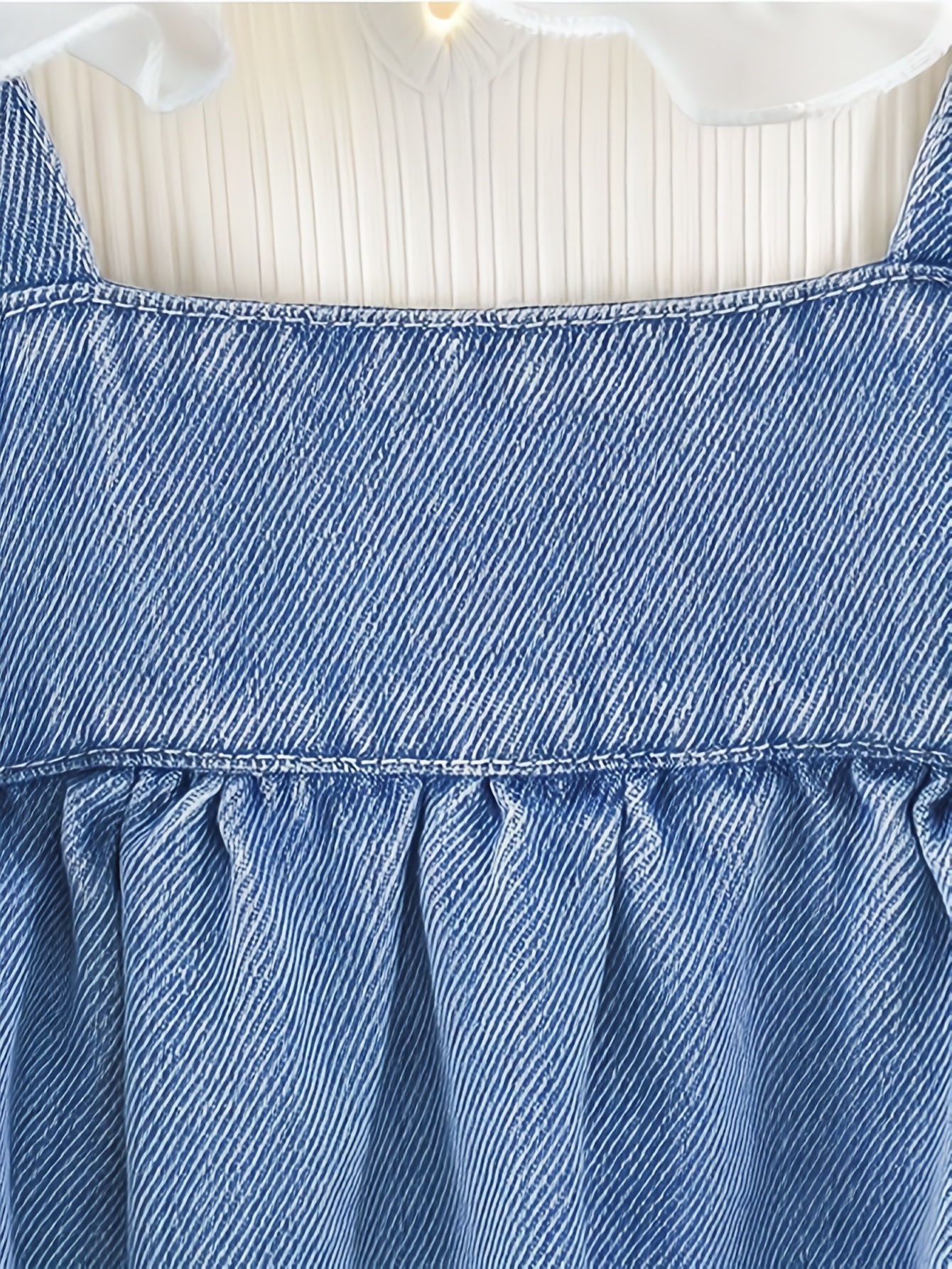 3 piece girls set floral suspender denim skirt long sleeve peter pan collar shirt bag fashionable spring autumn outfit Product details 4
