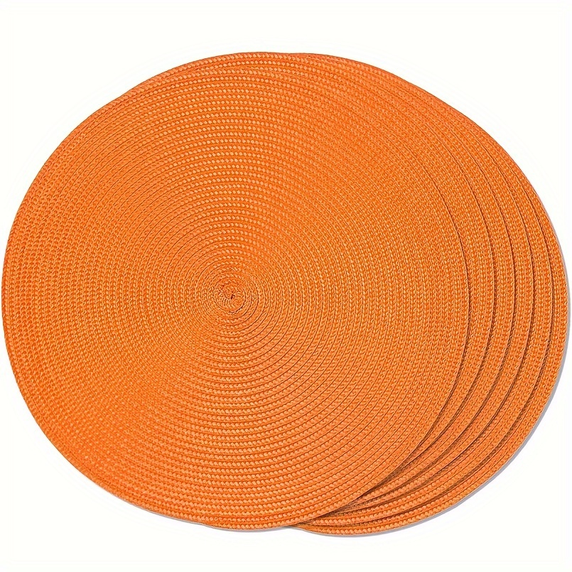 

2/4/6/8pcs Round Orange Pvc Non-slip Heat-resistant Placemats, Washable Table Mats For Home & Restaurant, Solid Pattern, Non-woven Material, Durable Kitchen & Dining Decor