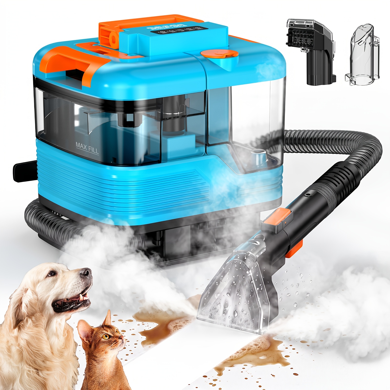 Image of Seesii Portable Steam Cleaner, Carpet & Upholstery Cleaner With Steam And Hot Water Mode, 12kpa Strong , Fast For Couch, Sofa & Mattress, Pet Stain And Odor Remover For Area Rugs