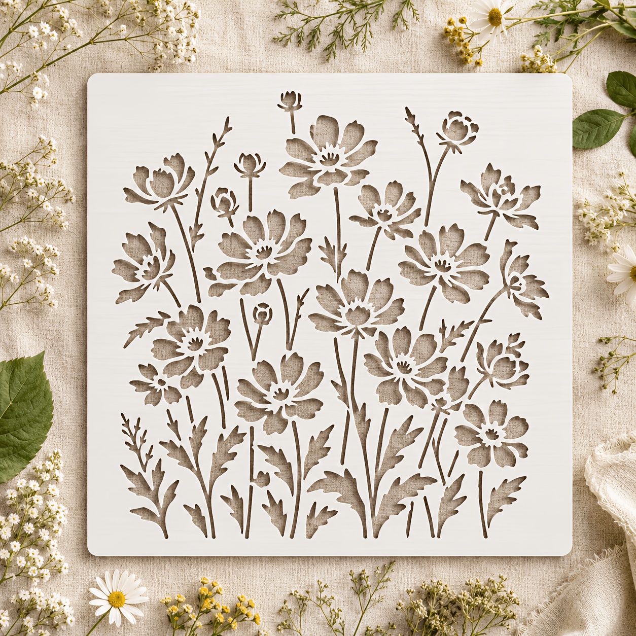 TEMU 1 pièce Grand pochoir réutilisable de fleurs avec de fleurs multi-tailles, adapté pour mural, , , les sacs fourre-tout, les oreillers - Gabarits