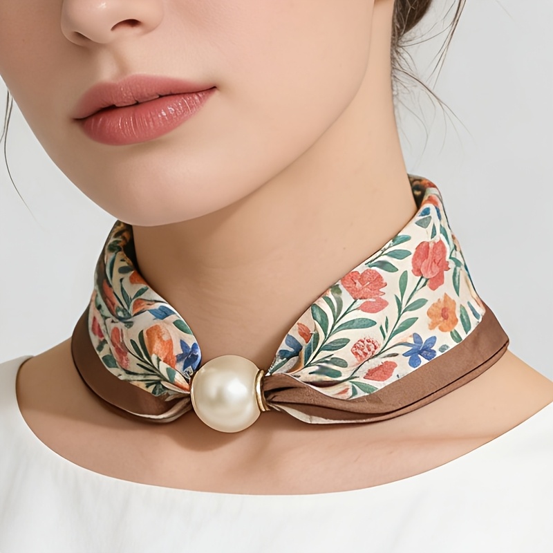 TEMU Pañuelo corto de estilo europeo vintage - y multicolor, adecuado para uso casual y formal, chal y transpirable con estampado retro, no elástico,
