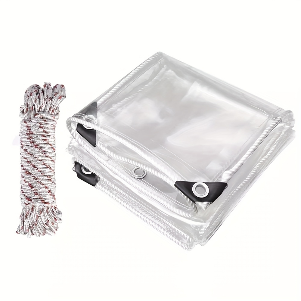 TEMU 420gsm Clear Pvc Tarpaulin Tarp With Grommets Heavy Duty Waterproof Patio Ground Cover 2x3m, 3x3m, 3x4m, 4x6m
