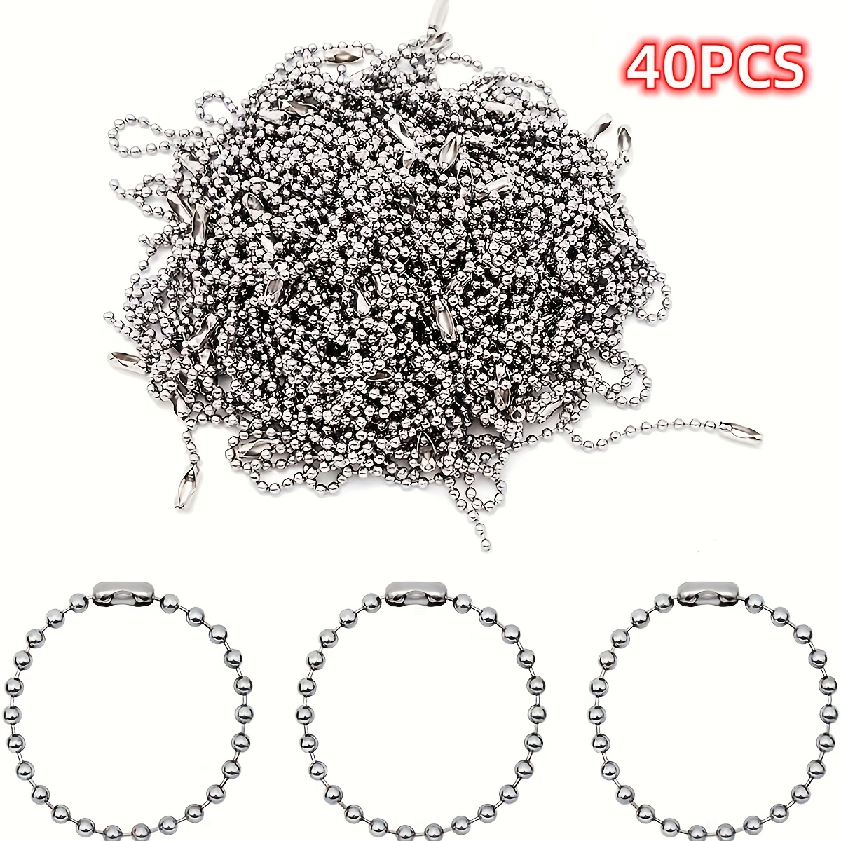 Image of 40pcs Bead Chain For Diy Key Chain And Dog Tag-fashion Iron Craft Chain With Connector, Pendant Link Artifact