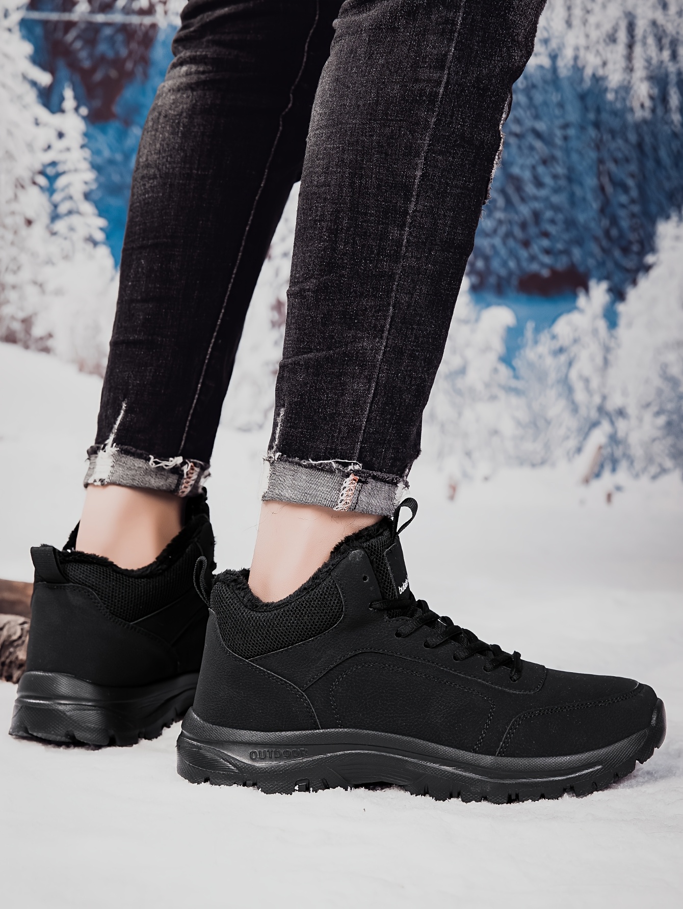 mens snow sports shoes lightweight and flexible sole plush lining winter outdoor   top warm snow boots outdoor sports and hiking boots Product details 7