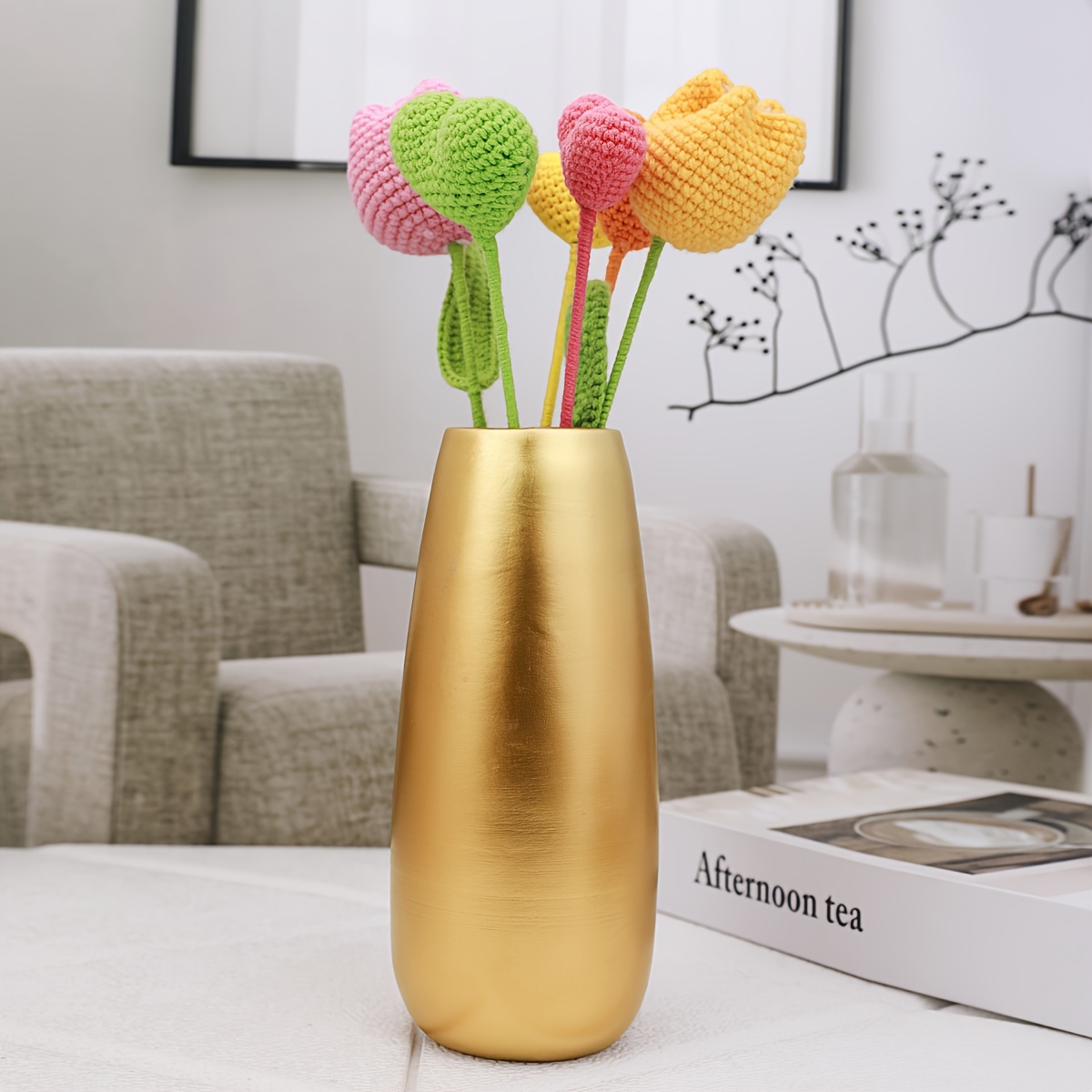 

1pc, Large Elegant Resin Vase, 8.07x3.74inches, Luxurious Golden Tabletop Centerpiece, Modern Decorative Flower Arrangement Planter, Home & Office Decor