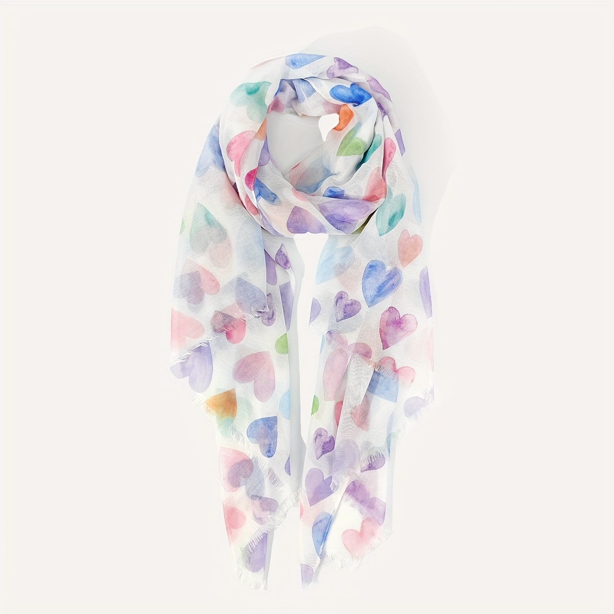 1pc Women's Love Print Chiffon Breathable Towel Sunscreen Scarf