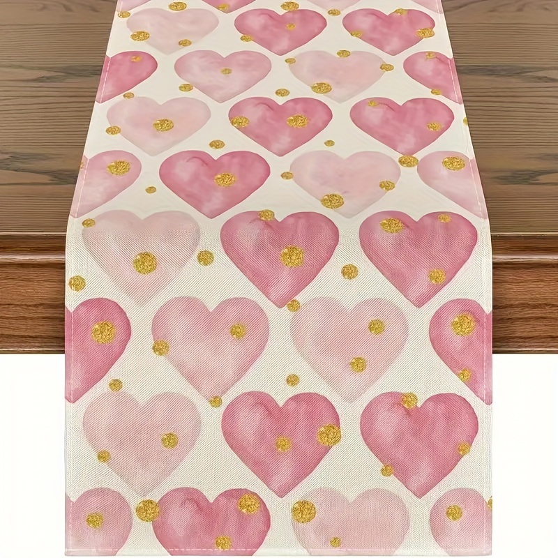 

1pc Table Runner, Happy Valentine's Day Table Runner, Love Heart Pattern Dinner Table Runner For Valentine's Day, Anniversary Wedding Banquet Romantic Table Decor, Dining Table Decor